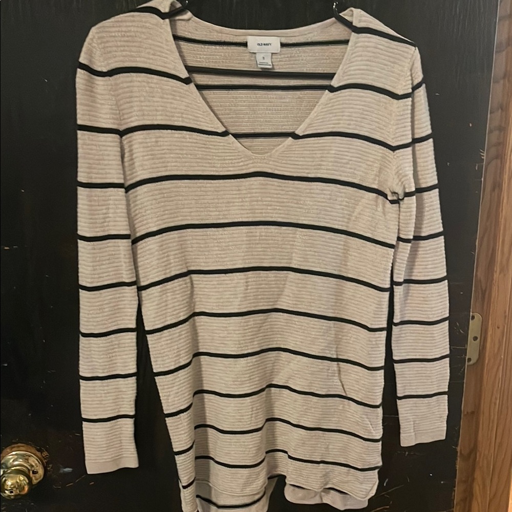 Old Navy Cream and Black Long Sleeve Polo Tunic